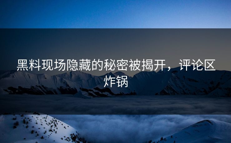 黑料现场隐藏的秘密被揭开,评论区炸锅