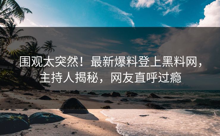 围观太突然！最新爆料登上黑料网，主持人揭秘，网友直呼过瘾